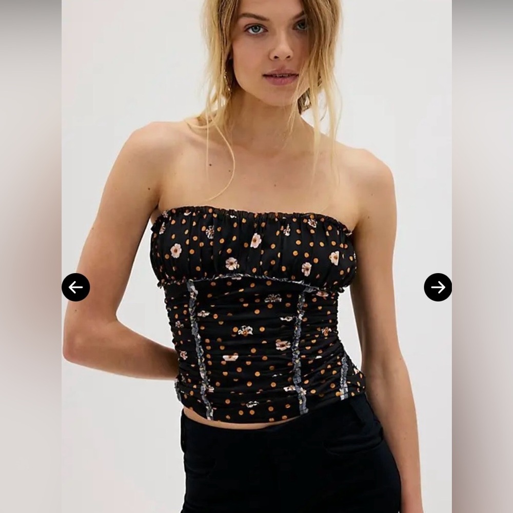 New Free People Scottie Printed Tube Top- Black Combo